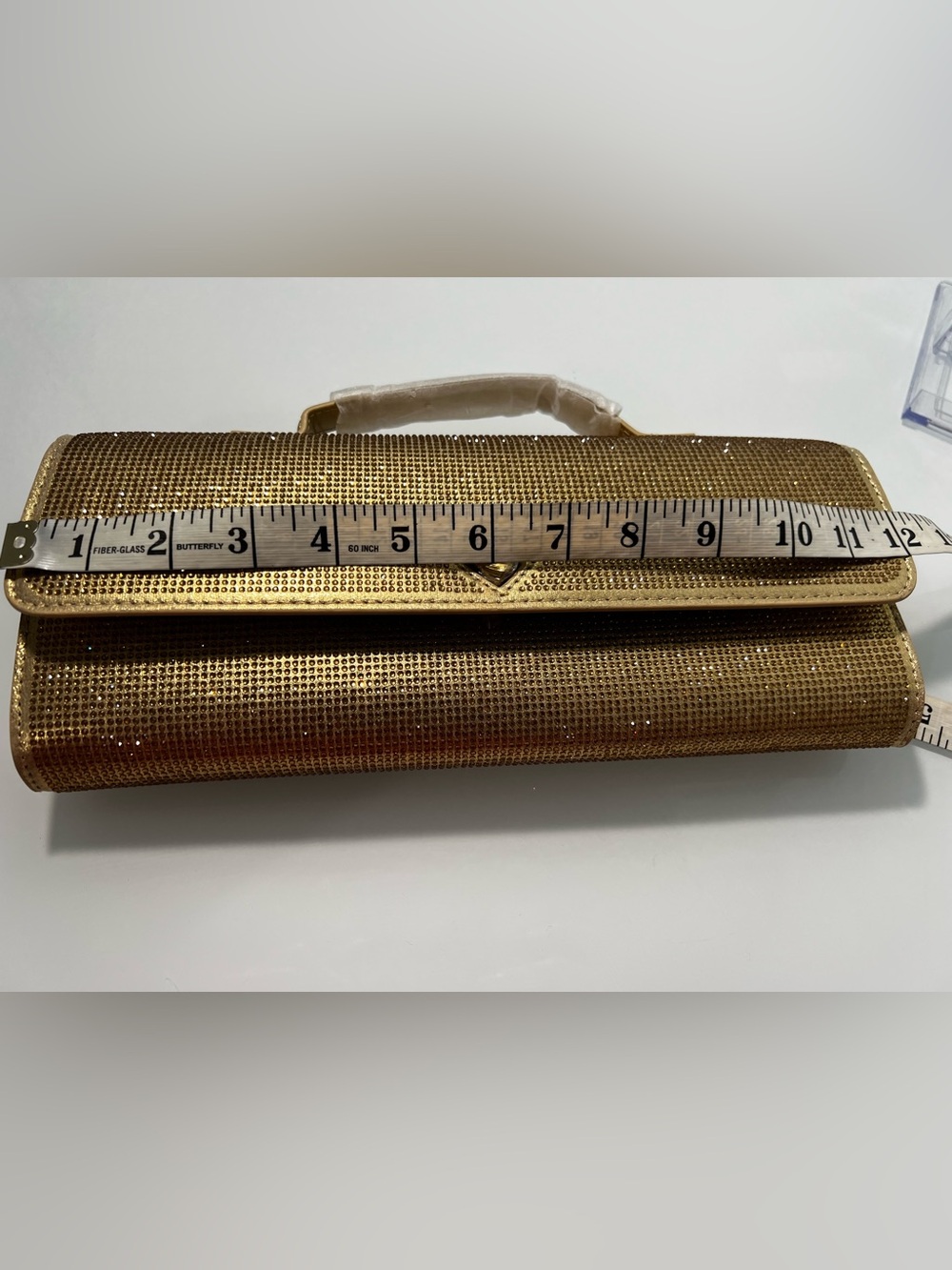 Gold Rhinestone Clutch Handbag purse elegant elongated evening bag crossbody - Picture 10 of 13